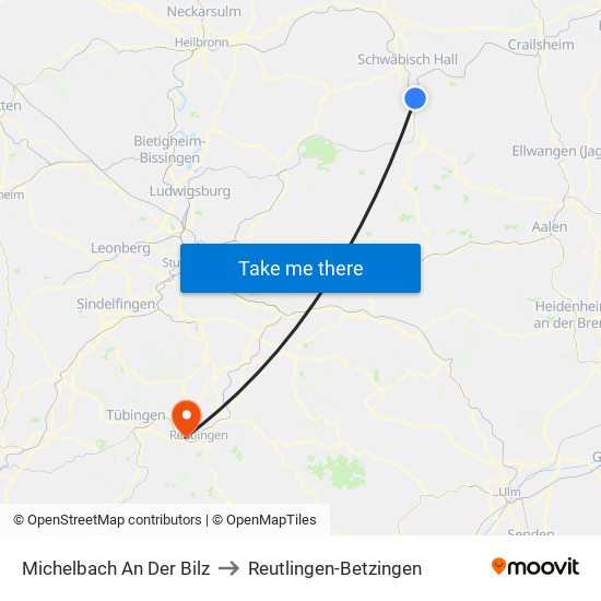 Michelbach An Der Bilz to Reutlingen-Betzingen map