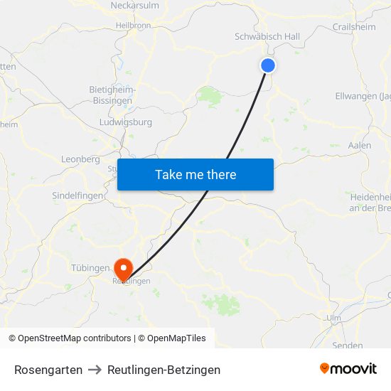 Rosengarten to Reutlingen-Betzingen map