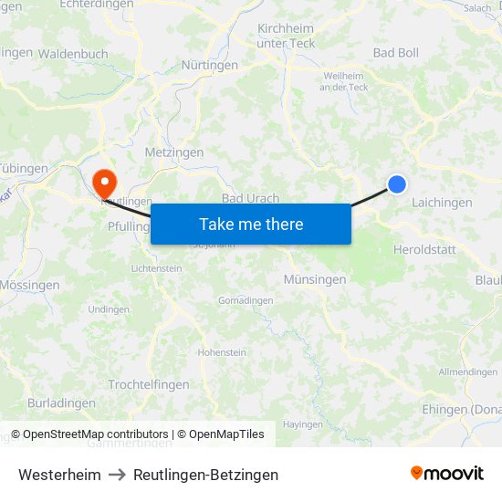 Westerheim to Reutlingen-Betzingen map