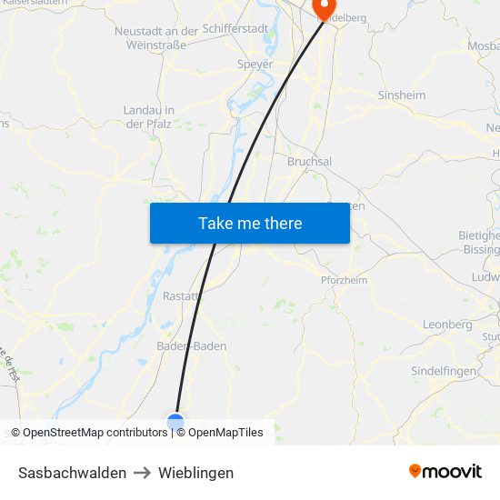 Sasbachwalden to Wieblingen map
