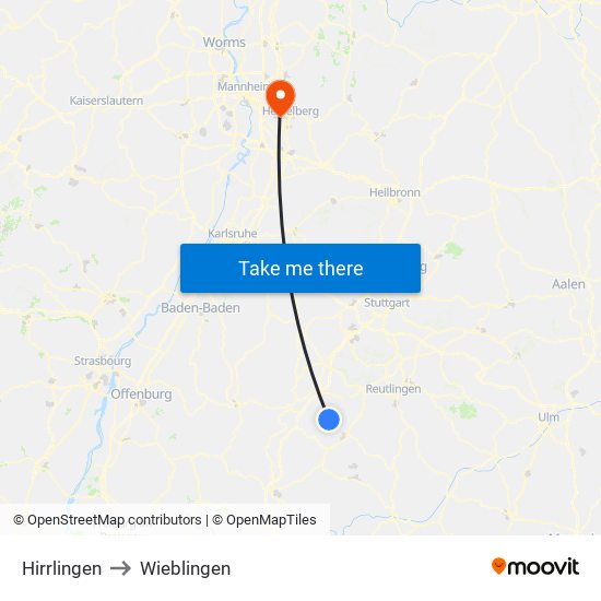 Hirrlingen to Wieblingen map