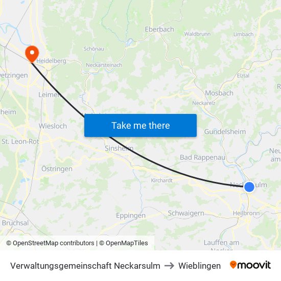 Verwaltungsgemeinschaft Neckarsulm to Wieblingen map
