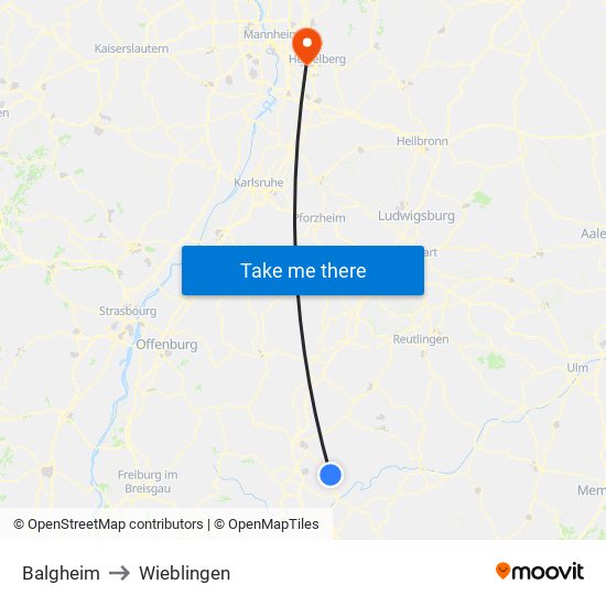 Balgheim to Wieblingen map