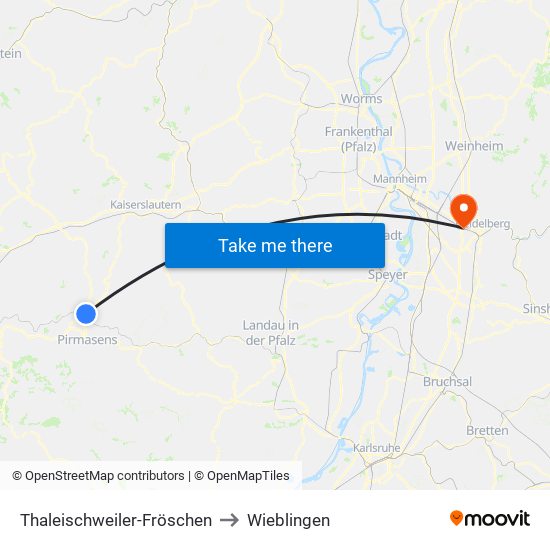 Thaleischweiler-Fröschen to Wieblingen map