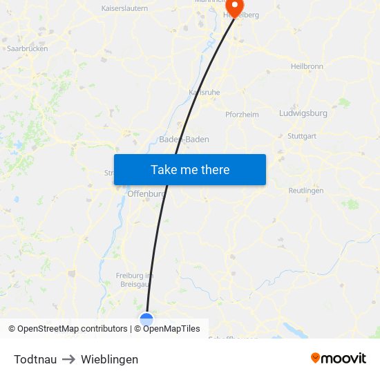 Todtnau to Wieblingen map
