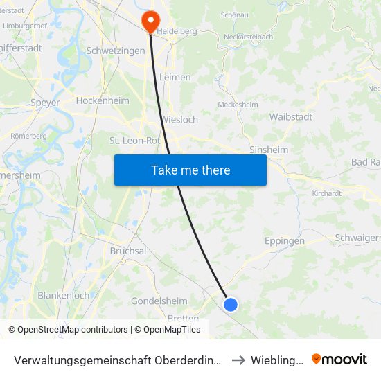 Verwaltungsgemeinschaft Oberderdingen to Wieblingen map