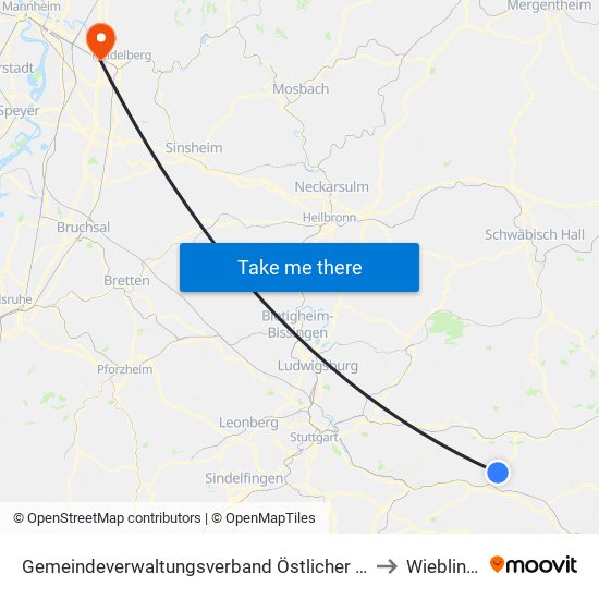 Gemeindeverwaltungsverband Östlicher Schurwald to Wieblingen map