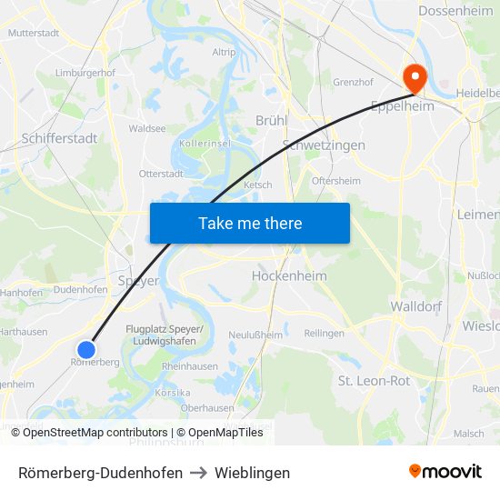 Römerberg-Dudenhofen to Wieblingen map