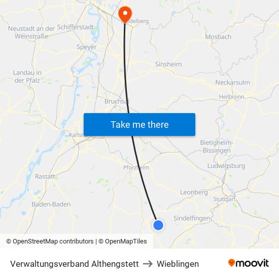 Verwaltungsverband Althengstett to Wieblingen map