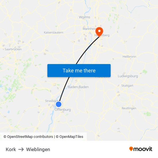 Kork to Wieblingen map