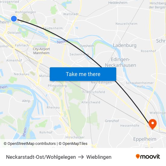 Neckarstadt-Ost/Wohlgelegen to Wieblingen map