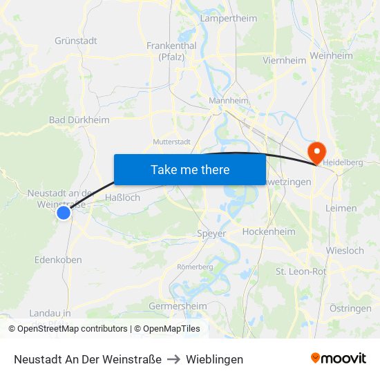 Neustadt An Der Weinstraße to Wieblingen map