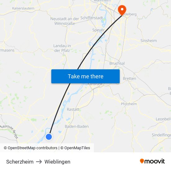 Scherzheim to Wieblingen map