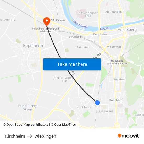 Kirchheim to Wieblingen map