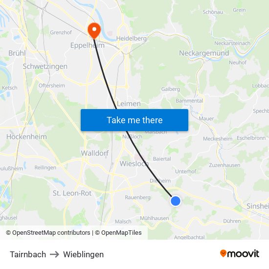 Tairnbach to Wieblingen map