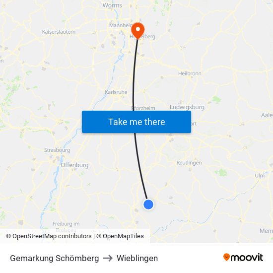 Gemarkung Schömberg to Wieblingen map