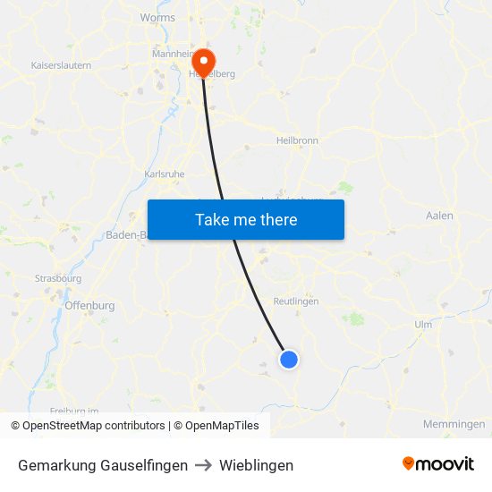 Gemarkung Gauselfingen to Wieblingen map