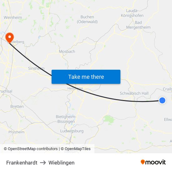 Frankenhardt to Wieblingen map