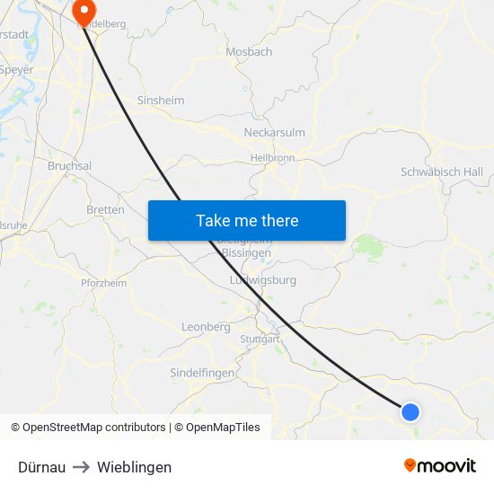 Dürnau to Wieblingen map