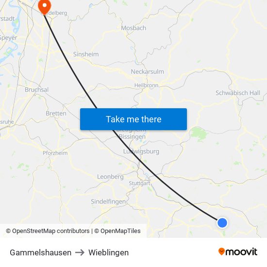 Gammelshausen to Wieblingen map