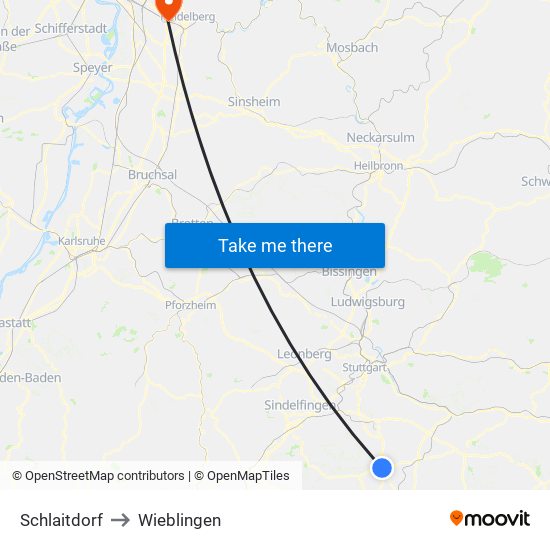 Schlaitdorf to Wieblingen map