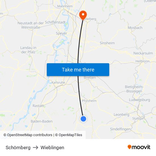 Schömberg to Wieblingen map