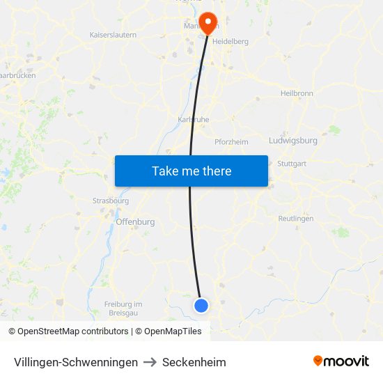 Villingen-Schwenningen to Seckenheim map