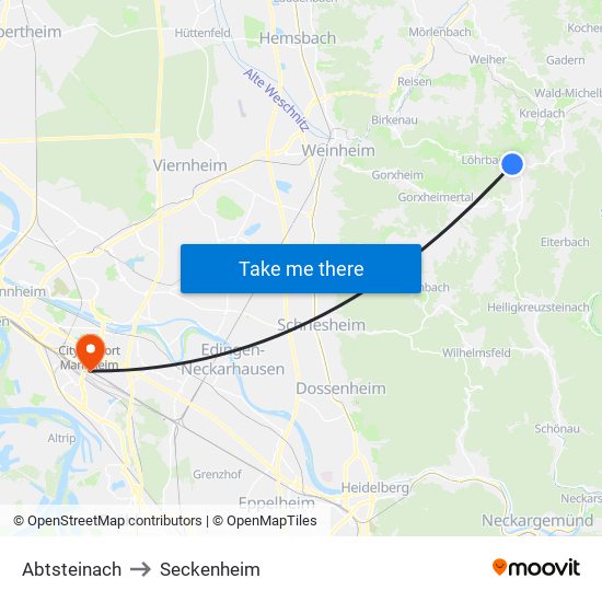 Abtsteinach to Seckenheim map