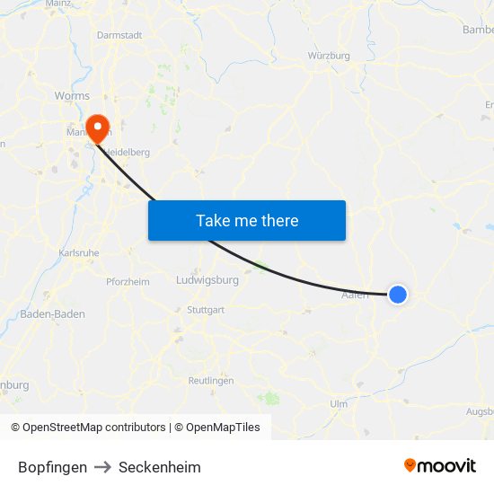 Bopfingen to Seckenheim map