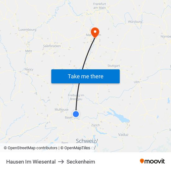 Hausen Im Wiesental to Seckenheim map