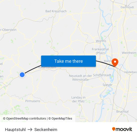 Hauptstuhl to Seckenheim map