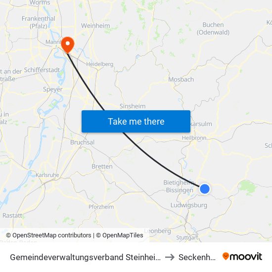 Gemeindeverwaltungsverband Steinheim-Murr to Seckenheim map