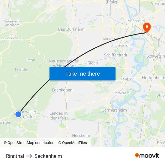 Rinnthal to Seckenheim map