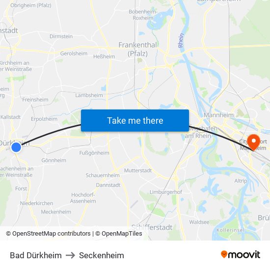 Bad Dürkheim to Seckenheim map