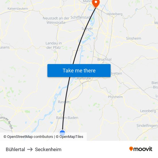 Bühlertal to Seckenheim map