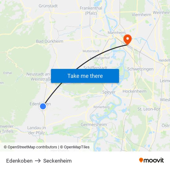 Edenkoben to Seckenheim map