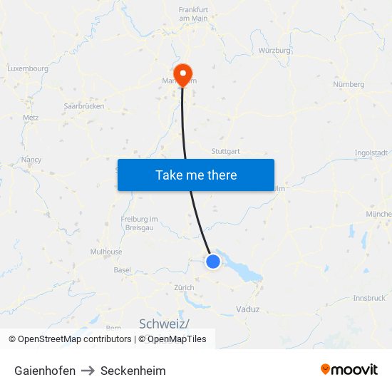 Gaienhofen to Seckenheim map