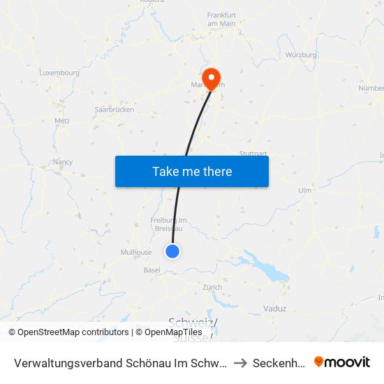 Verwaltungsverband Schönau Im Schwarzwald to Seckenheim map