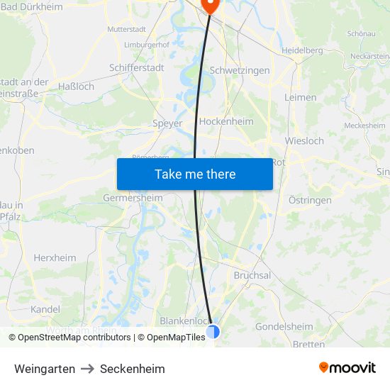 Weingarten to Seckenheim map