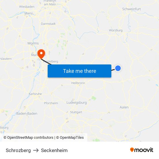 Schrozberg to Seckenheim map