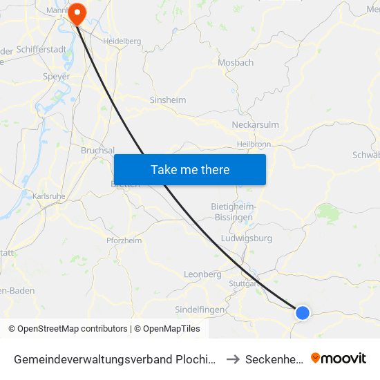 Gemeindeverwaltungsverband Plochingen to Seckenheim map