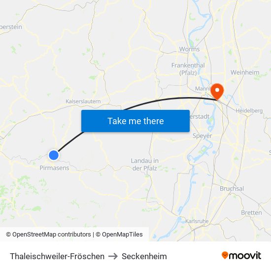 Thaleischweiler-Fröschen to Seckenheim map