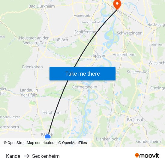 Kandel to Seckenheim map