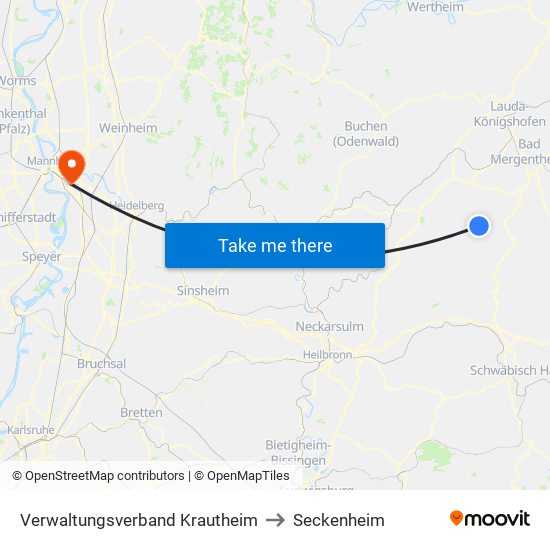 Verwaltungsverband Krautheim to Seckenheim map