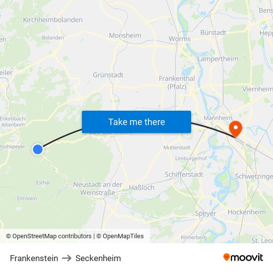 Frankenstein to Seckenheim map