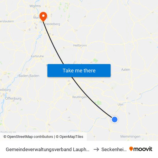 Gemeindeverwaltungsverband Laupheim to Seckenheim map