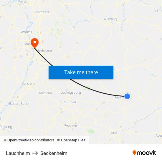 Lauchheim to Seckenheim map