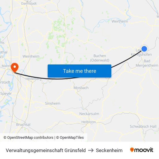 Verwaltungsgemeinschaft Grünsfeld to Seckenheim map