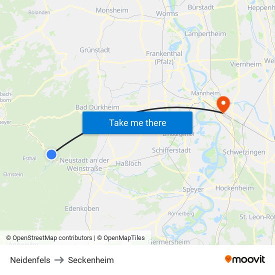 Neidenfels to Seckenheim map