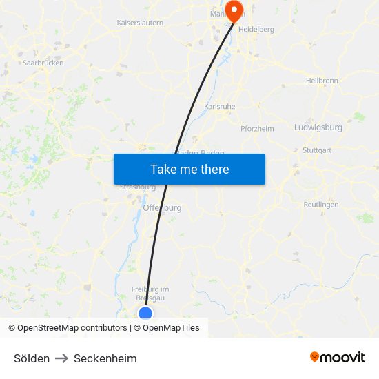 Sölden to Seckenheim map